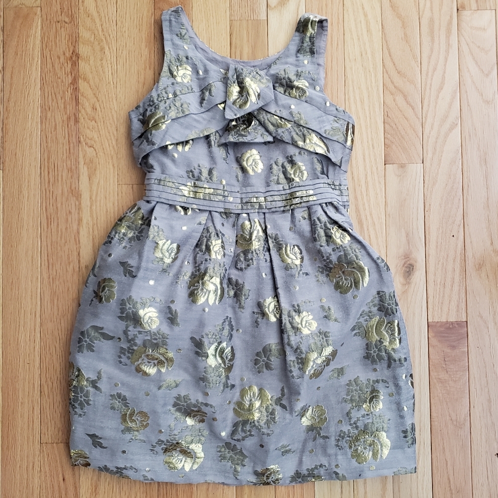 Juicy Couture Girls Dress Party 10 8 M Taupe Gold Floral Party Dressy